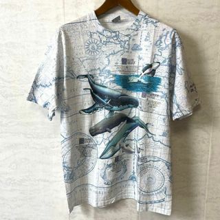 ハビタット(Habitat)の【人気デザイン】ビンテージシングルステッチＴシャツ　総柄　サイズＬ　USAメイド(Tシャツ/カットソー(半袖/袖なし))