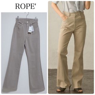 ROPE’ - 【新品タグ付】ROPEハイライズスリムフレアデニムパンツ　ベージュ　サイズ34