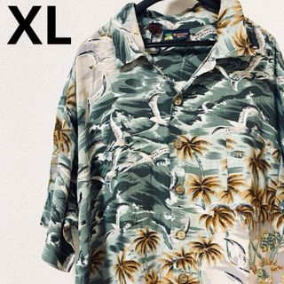 A1  アロハシャツ　半袖シャツ　ヤシの木　カモメ　総柄　XL  大きい(シャツ)