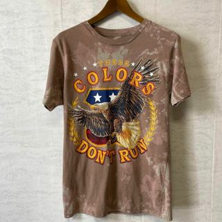 サイズＭ　アニマルプリント　半袖Ｔシャツタイダイ染め　茶色ブラウン　メンズ古着(Tシャツ/カットソー(半袖/袖なし))