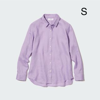 ユニクロ(UNIQLO)のUNIQLO 春夏 プレミアムリネンシャツ パープル S 洗える 美品(シャツ/ブラウス(長袖/七分))