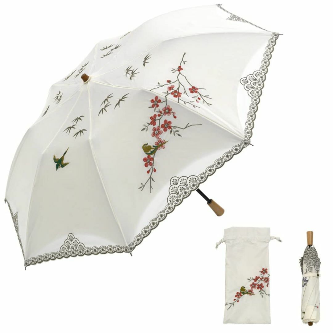【色: 四君子・ホワイト2】[シノワズリーモダン]日傘 晴雨兼用 ショート折りた レディースのファッション小物(その他)の商品写真