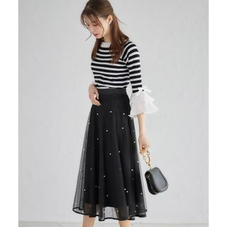 トッコクローゼット(TOCCO closet)の新品未使用♡tocco closet♡パール付きチュールフレアスカート(ひざ丈スカート)