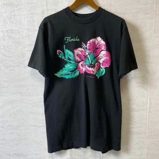 メイドインUSA　シングルステッチ　花柄ボタニカル　ハイビスカス　メンズ　古着(Tシャツ/カットソー(半袖/袖なし))