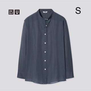 ユニクロ(UNIQLO)のUNIQLO U シアーバンドカラーシャツ ブルー S 中古 洗える(シャツ/ブラウス(長袖/七分))