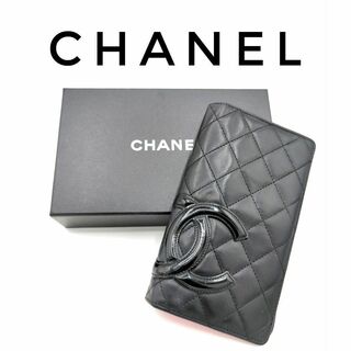 シャネル(CHANEL)の美品✨シャネル 財布 ２つ折り長財布 カンボン レザー ブラック(財布)