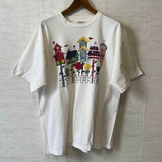 メイドインUSA　シングルステッチビンテージＴシャツ　白ホワイト立体ロゴ　古着(Tシャツ/カットソー(半袖/袖なし))