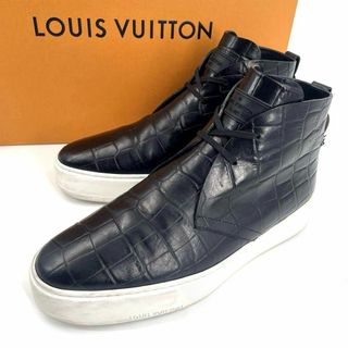 ルイヴィトン(LOUIS VUITTON)のc607真贋済【ヴィトン】極美品”クロコ ブラック レザー スニーカー 6 黒(スニーカー)