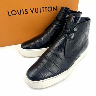 ルイヴィトン(LOUIS VUITTON)のc598真贋済【ヴィトン】極美品”クロコ ブラック レザー スニーカー 6 黒(スニーカー)