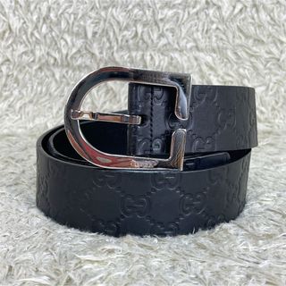 グッチ(Gucci)の美品　グッチ　ベルト　GG　シマ　ロゴ　Gバックル　シルバーバックル　ブラック(ベルト)