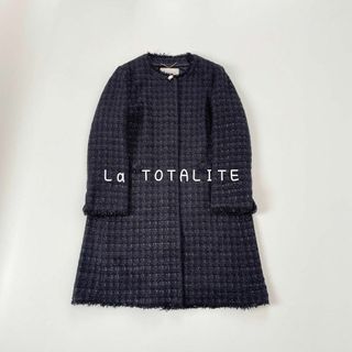 ラトータリテ(La TOTALITE)のラトータリテ　ブローチ付きツイードコート　ネイビー(ロングコート)