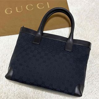 Gucci - 760✨美品✨グッチ トートバッグ GGキャンバス レザー A4収納 ブラック