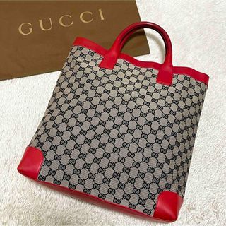 グッチ(Gucci)の760✨美品✨グッチ トートバッグ GGキャンバス×レザー A4収納 レッド 赤(トートバッグ)