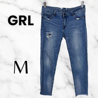 グレイル(GRL)の美品✨【GRL】ストレッチスキニーアンクルジーンズ　カットオフ　ダメージ　M(デニム/ジーンズ)