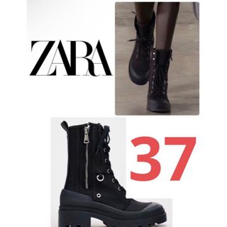 ザラ(ZARA)の完売品❗️ZARAファブリックショートブーツ ジッパー 37 ブラック(スニーカー)