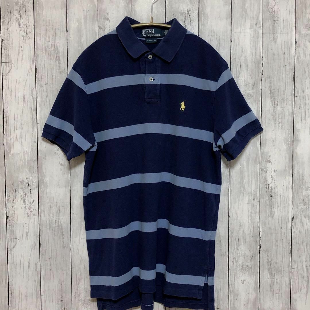 POLO RALPH LAUREN(ポロラルフローレン)のラルフローレン　オーバーサイズＬ　紺青ボーダー　ポロシャツ　メンズ　古着 メンズのトップス(ポロシャツ)の商品写真