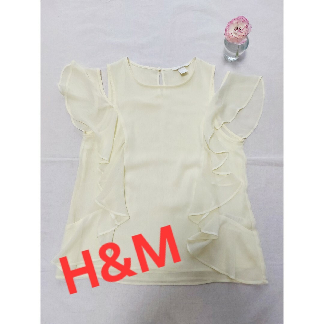 H&M(エイチアンドエム)のH&M　レモンイエロー　フレアシフォントップス　2way　サイズ38 　M相当 レディースのトップス(シャツ/ブラウス(半袖/袖なし))の商品写真