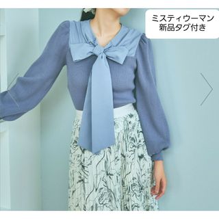 mysty woman(ミスティウーマン)切り替えニット　ボウタイ　リボン　新品