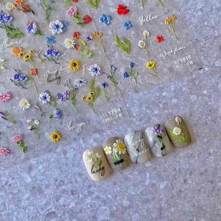 【色: 小さな野の花】エンボス加工ひまわりネイルアートステッカー小さなデイジーリ(ネイルケア)