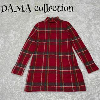 DAMA collection☆ワンピース チェック柄 赤 M アンゴラ ウール(ひざ丈ワンピース)