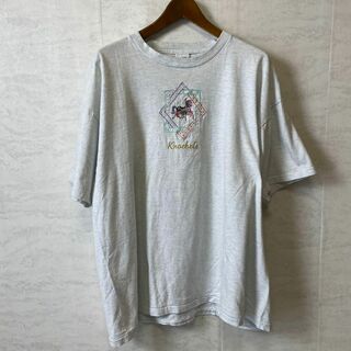 シングルステッチ　青白バイカラー　オーバーサイズ2ＸＬ　ビンテージＴシャツ　古着(Tシャツ/カットソー(半袖/袖なし))