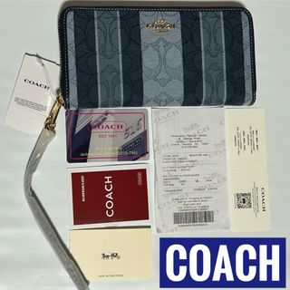 コーチ(COACH)の訳あり　コーチ　coach　長財布　デニム　ストライプ　金具ロゴ　C8313(財布)