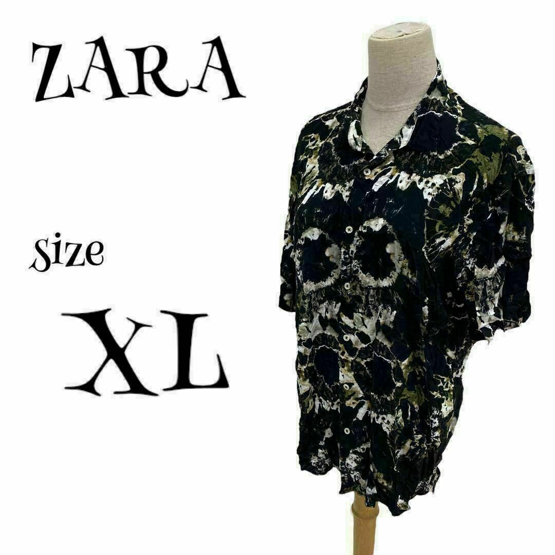 ZARA(ザラ)のZARA ザラ ☆ 半袖シャツ シワシャツ XLサイズ 総柄 ブラック メンズのトップス(シャツ)の商品写真