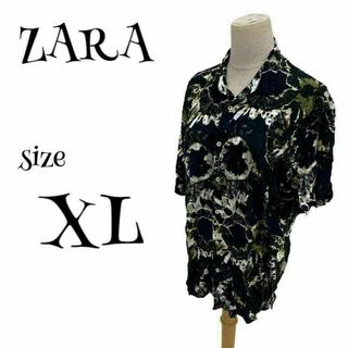 ZARA - ZARA ザラ ☆ 半袖シャツ シワシャツ XLサイズ 総柄 ブラック