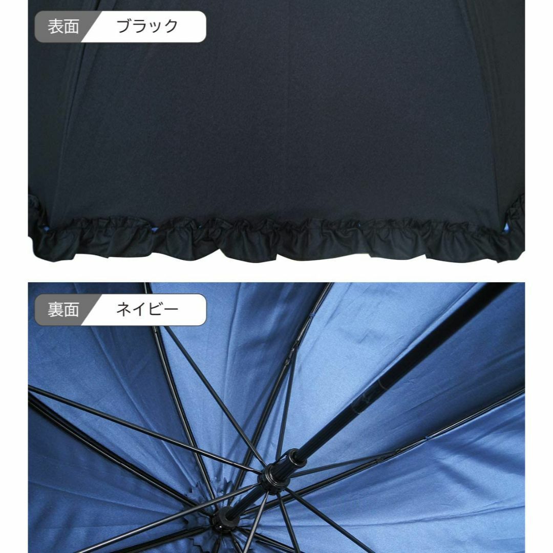 【色: 紺】日光を遮断！ 軽量Ｌサイズ 晴雨兼用フリル付日傘 ドーム型 生地裏コ レディースのファッション小物(その他)の商品写真