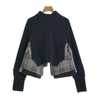 サカイ(sacai)のsacai サカイ ニット・セーター 1(S位) 紺xグレー 【古着】【中古】(ニット/セーター)