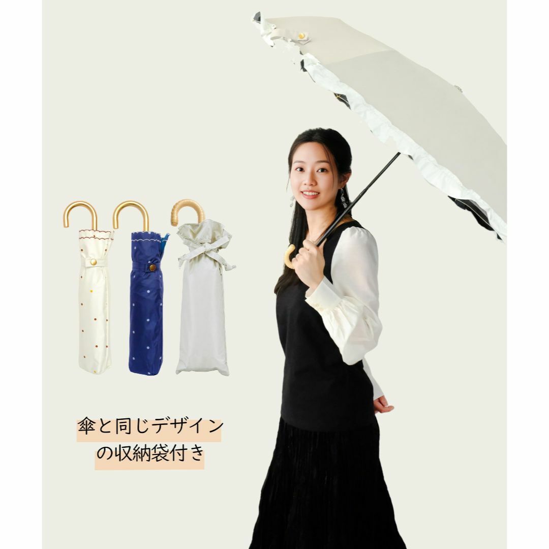 【色: ドット柄・ネイビー】日傘 uvカット 遮光 折り畳み 軽量 晴雨兼用 傘 レディースのファッション小物(その他)の商品写真