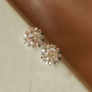 高級 CZダイヤ サンフラワー 花 キラキラ ピアス＊シルバー＊(ピアス)