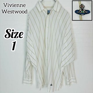 ヴィヴィアンウエストウッド(Vivienne Westwood)の【美品】ヴィヴィアンウエストウッッド 変形シャツ ストライプ オーヴ 刺繍ロゴ(Tシャツ/カットソー(七分/長袖))