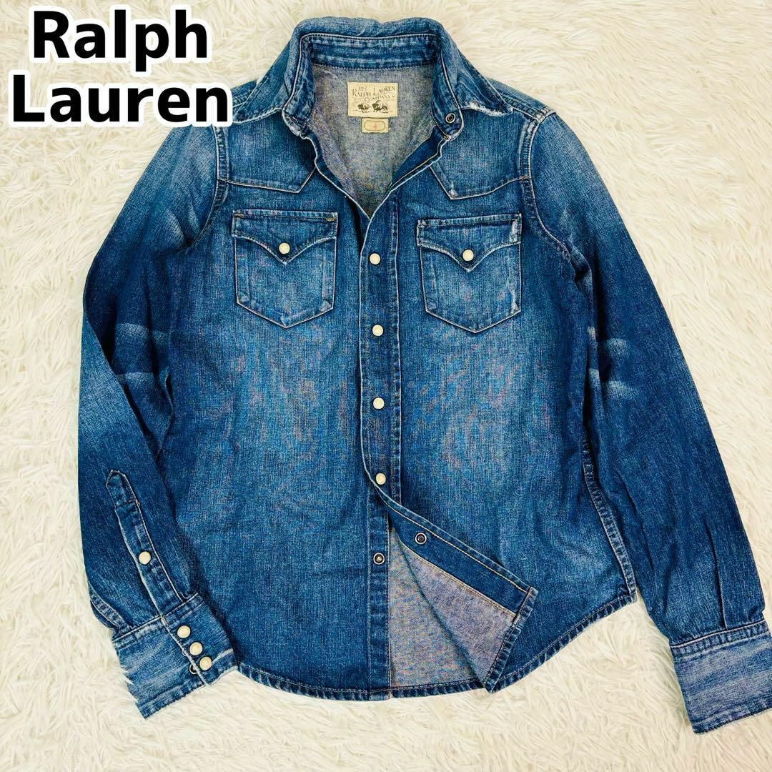 Ralph Lauren(ラルフローレン)の【美品】ラルフローレン デニムシャツ ウエスタンシャツ ダメージ加工 レディースのトップス(シャツ/ブラウス(長袖/七分))の商品写真