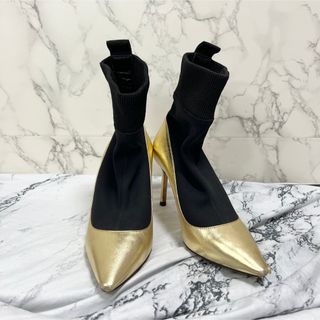 ジミーチュウ(JIMMY CHOO)の正規JIMMYCHOO ジミーチュウ ゴールドブラックバイカラーソックスブーツ(ブーツ)