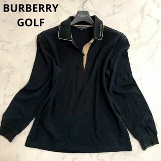 BURBERRY - ꧁バーバリーゴルフ꧂ニット　プルオーバー　襟ロゴ刺繍　コットン　ノバチェック　M