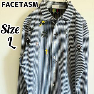 ファセッタズム(FACETASM)の【極美品】FACETASM ファセッタズム 刺繍 ストライプシャツ ブルー(Tシャツ/カットソー(七分/長袖))