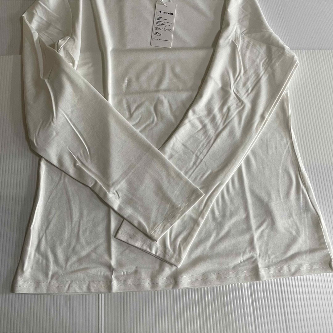Tシャツ カットソー レディース 長袖 クルーネック ロング ホワイト レディースのトップス(Tシャツ(長袖/七分))の商品写真