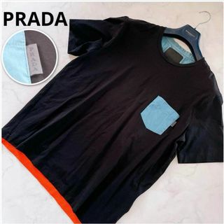 プラダ(PRADA)の✨美品✨大きいサイズXXL◆プラダ◆半袖Tシャツ  胸ポケット　黒　トリカラー(Tシャツ/カットソー(半袖/袖なし))