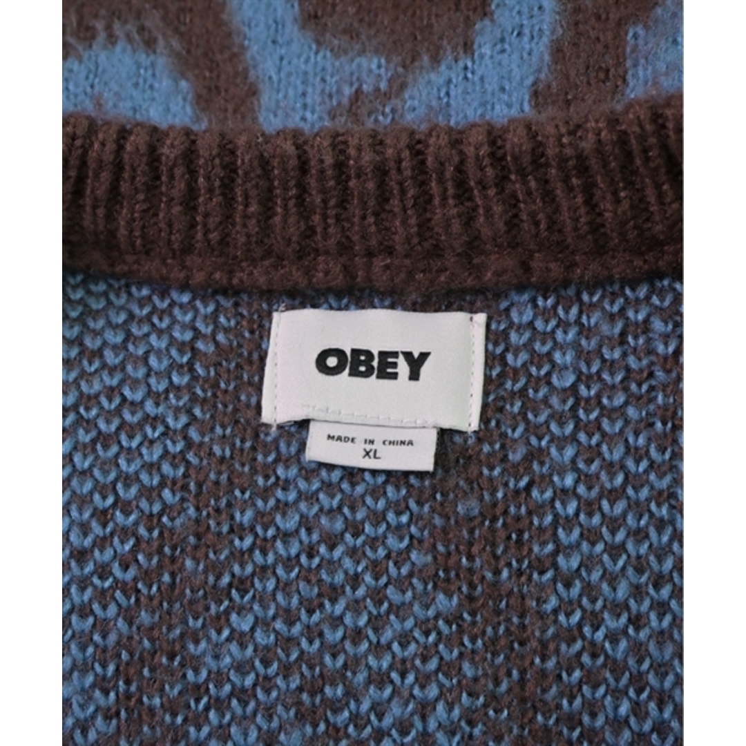 OBEY(オベイ)のOBEY オベイ カーディガン XL 茶x青(総柄) 【古着】【中古】 メンズのトップス(カーディガン)の商品写真