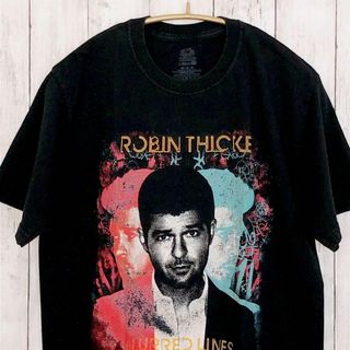 ミュージックティー(MUSIC TEE)のロビンシック　メンズ半袖Ｔシャツ　サイズＭ　黒ブラック　両面プリント　メンズ古着(Tシャツ/カットソー(半袖/袖なし))