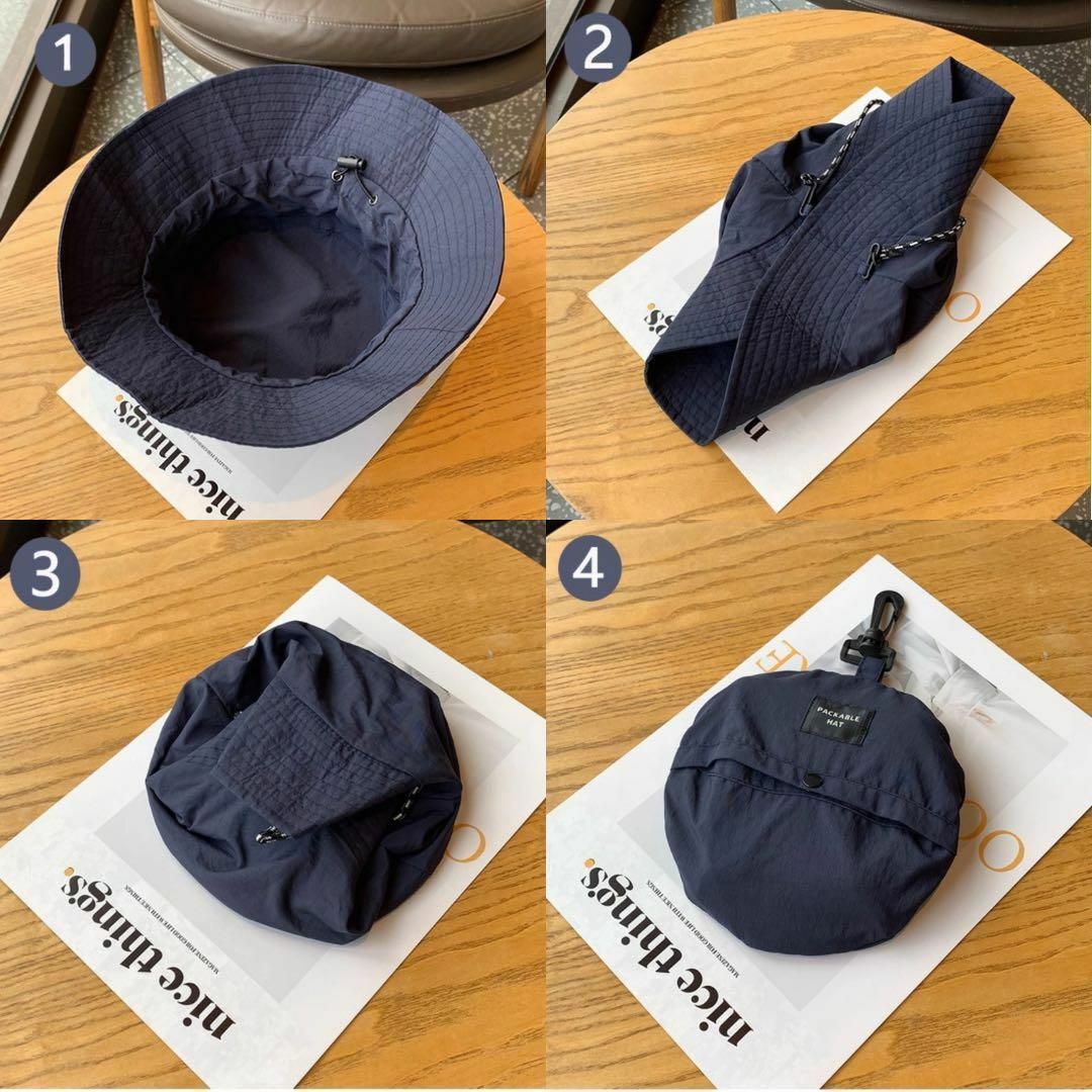 紫外線防止 撥水 サファリハット 男女兼用 折り畳み式 ネイビー バケットハット レディースの帽子(ハット)の商品写真