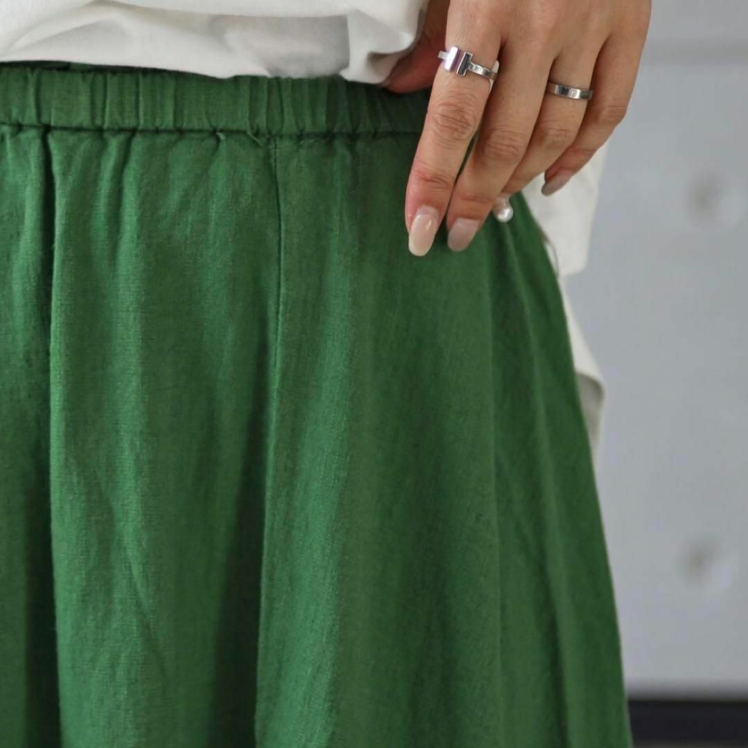 ボンジュールサガン リネンフレアスカート 緑 ウエストゴム 春夏 ロング♡人気♡ レディースのスカート(ロングスカート)の商品写真