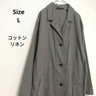 ユニクロ(UNIQLO)のUNIQLO　ユニクロ　コットンリネン　ロングコート　カーキ　L(スプリングコート)