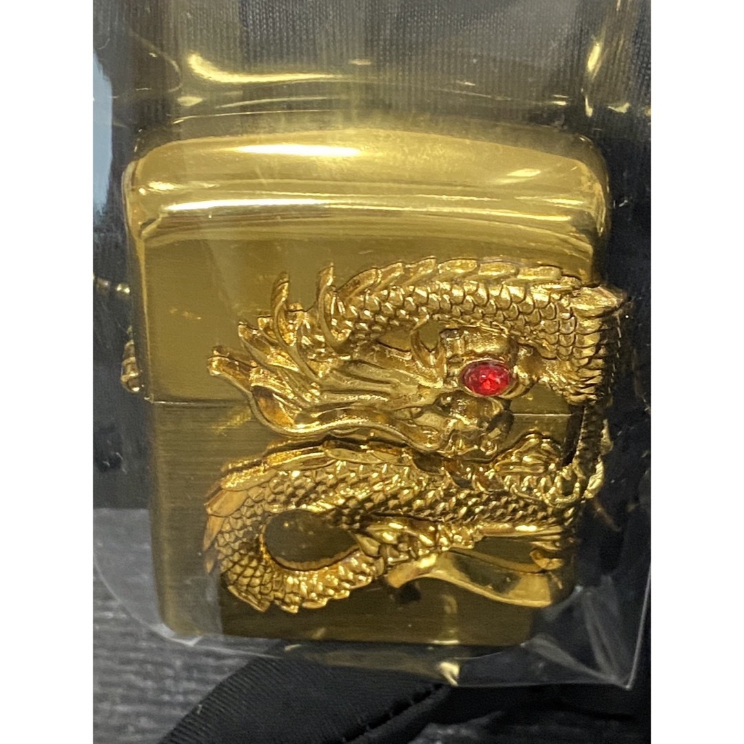 ドラゴン 2連 立体メタル 天然石 ゴールド オイルライター メンズのメンズ その他(その他)の商品写真