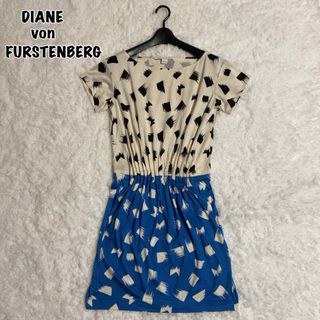 ダイアンフォンファステンバーグ(DIANE von FURSTENBERG)の美品DIANE von FURSTENBERG ひざ丈ワンピース 総柄 シルクM(ひざ丈ワンピース)