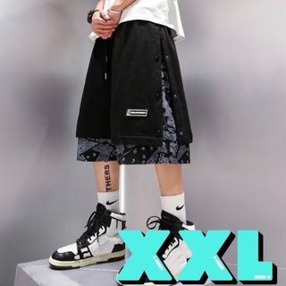 ハーフパンツ 短パン ペイズリー柄 ブラック 2XL 韓国 地雷 モノトーン(ショートパンツ)