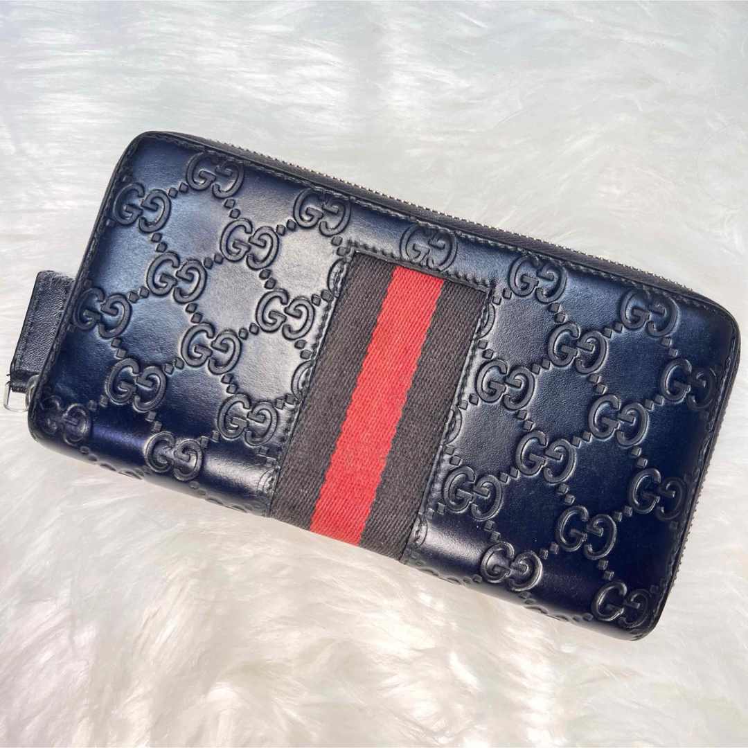 Gucci(グッチ)の極美品 GUCCI 長財布 シマレザー シェリーライン ネイビー レザー メンズ メンズのファッション小物(長財布)の商品写真