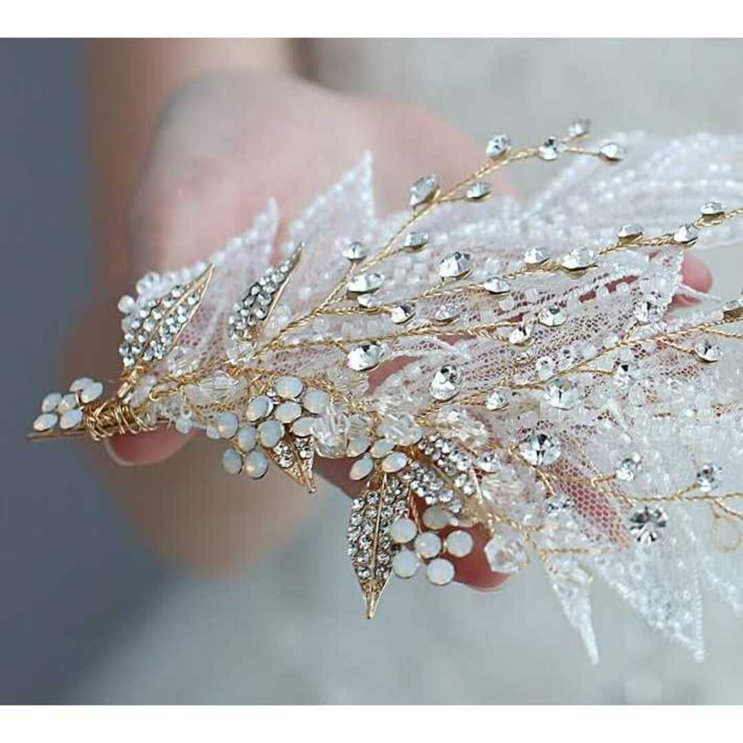 ヘアアクセサリー 結婚式 リーフヘッドドレス 17cm×23cm レディースのヘアアクセサリー(その他)の商品写真