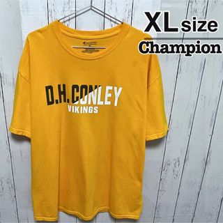 Champion - CHAMPION　Tシャツ　XL　イエロー　プリント　スクールロゴ　USA古着